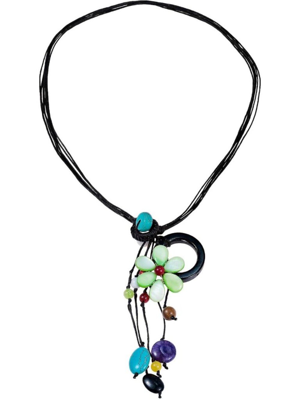 Boho Multi-Stone Green Flower Pendant Necklace | Drop Cluster Design, Unique